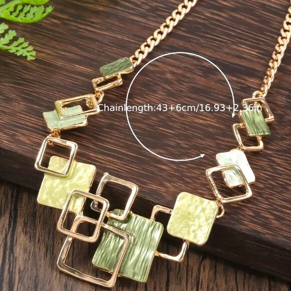 Necklace & Earrings 3pc Stylish Geometric Enamel Gold Chain Dangle Trendy Glam - Picture 5 of 5